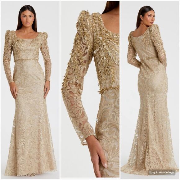 Mac Duggal 11187 Womens  Embroidered Lace Applique Shoulder Detail Trumpet Gown - Picture 1 of 15